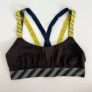 Lululemon Womens Black and Yellow Sports Bra with Criss-Cross Straps Size 6